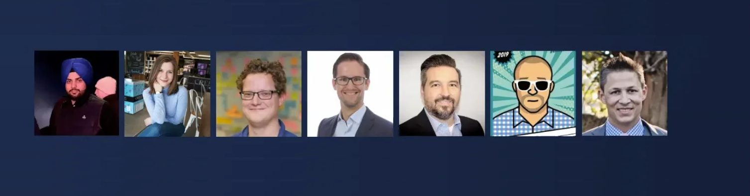 Seven headshots and avatars of IT professionals featured in an IT pros debate on network silos and cross-team collaboration