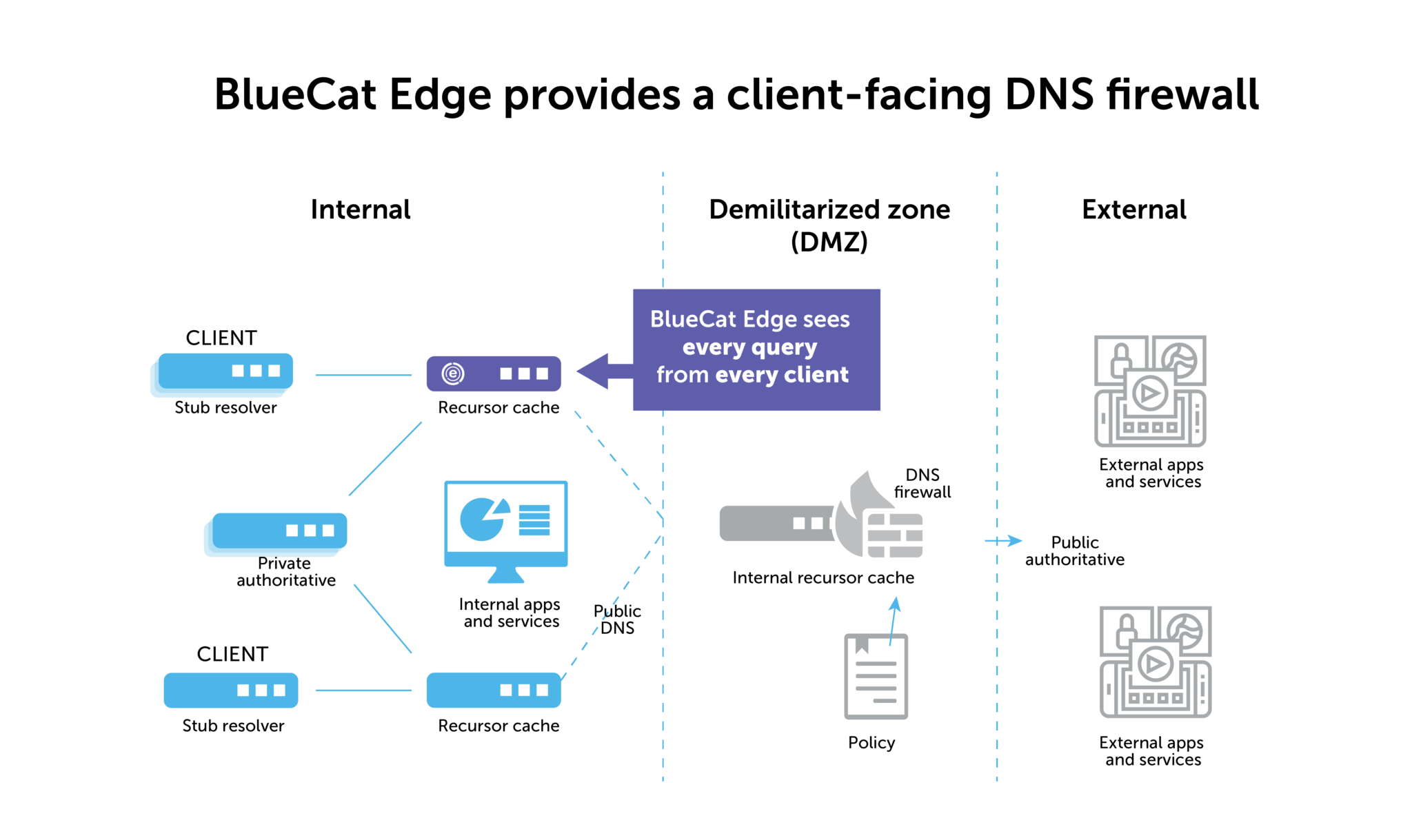 BlueCat Edge provides a client-facing DNS firewall, seeing every query from every client