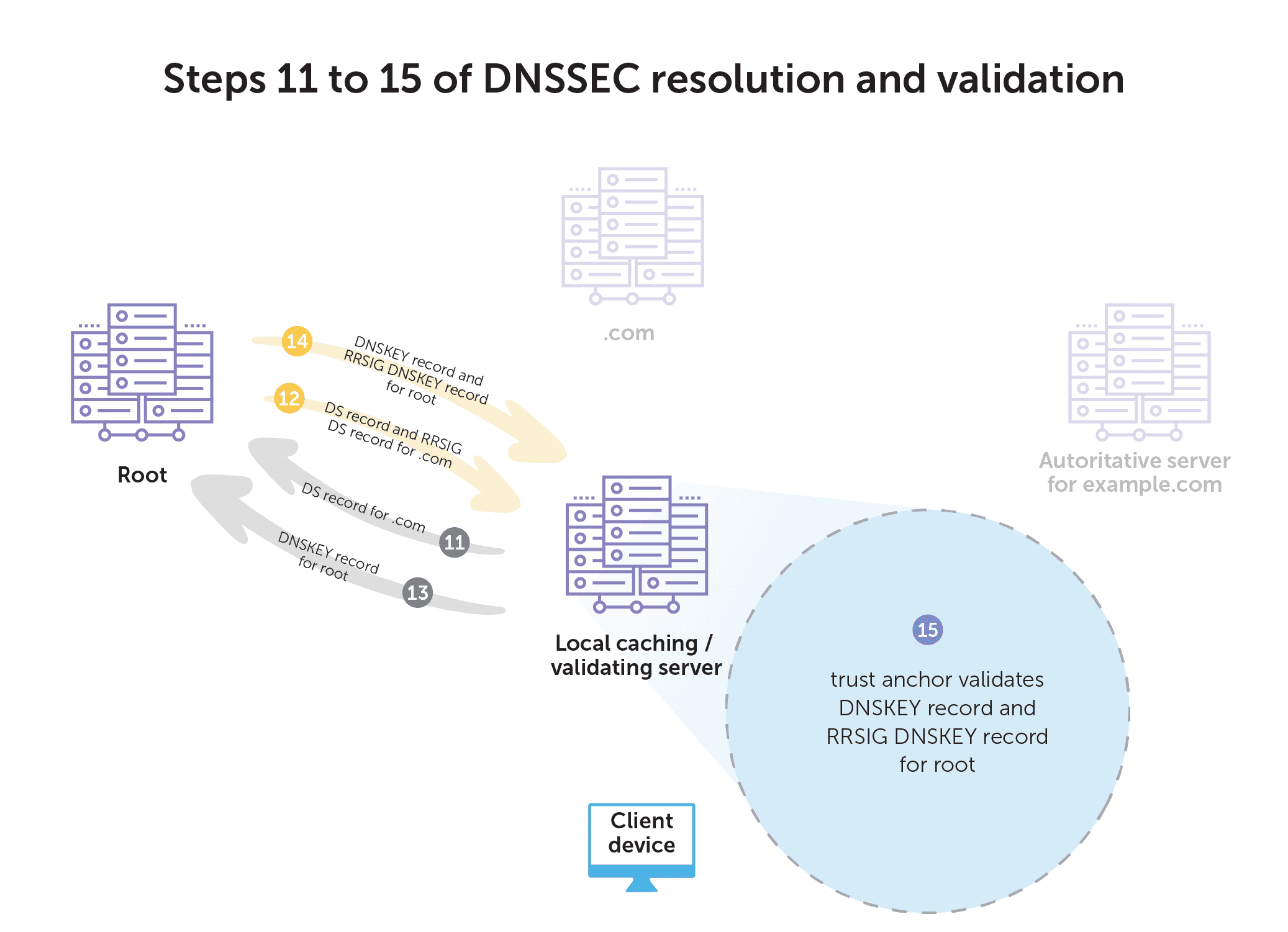 DNSSEC 解析和驗證的步驟 11 到 15