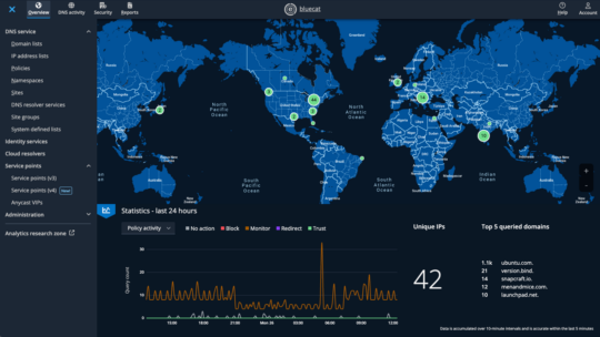 Screenshot of the BlueCat Edge user interface depicting an overview of network IP activity
