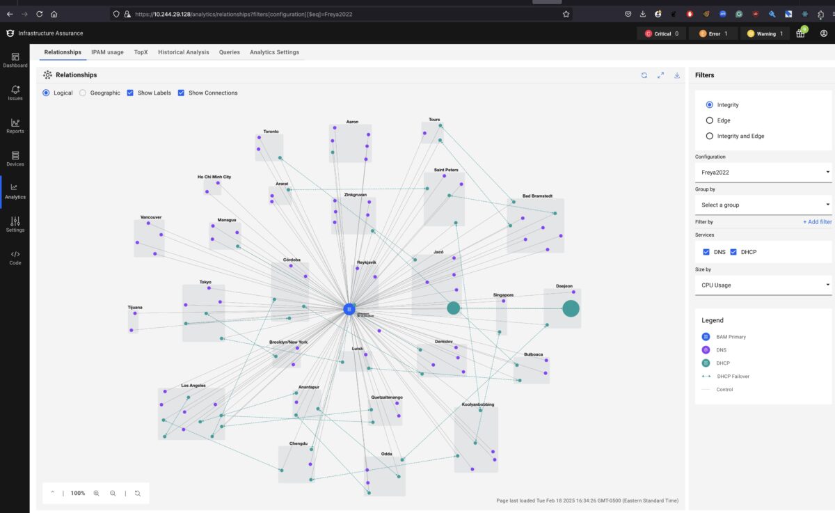 A Live DDI Analytics relationship map of DNS and DHCP servers in your environment offers real-time views to optimize performance