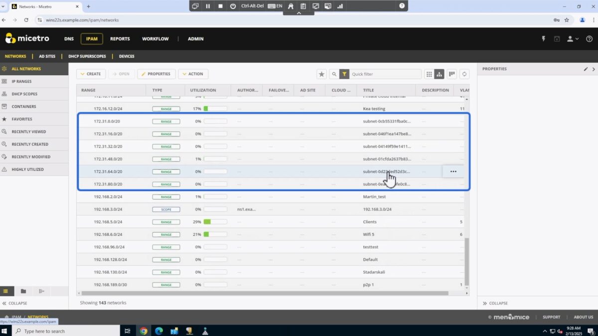 Screenshot demonstrating automated DNS and IP address management in Micetro