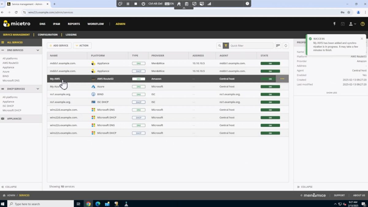 Screenshot demonstrating centralized visibility, with multiple cloud providers in Micetro