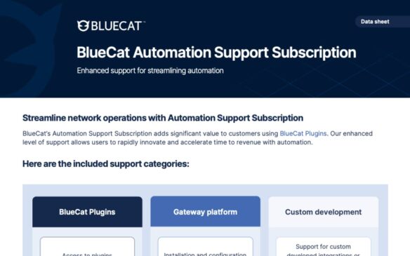 Screen capture of BlueCat Automation Support Subscription data sheet