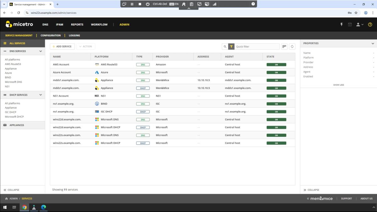 Screenshot of the Micetro xDNS user interface, Screenshot of the Micetro xDNS showing the ability to control DNS across multiple on-premises and cloud environments.