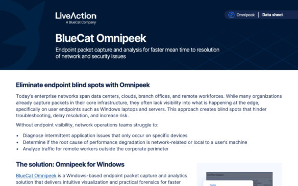 Screen capture of LiveAction a BlueCat Company Omnipeek data sheet