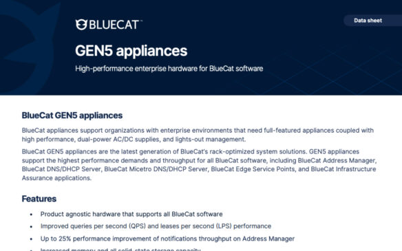 Screen capture of BlueCat GEN5 appliances data sheet