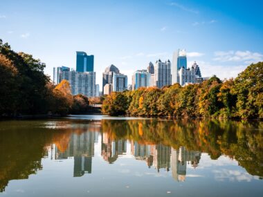 Image of city of Atlanta, Georgia skyline view over a river