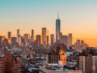 New York City skyline at sunset
