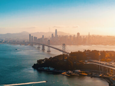 Image of the city of San Francisco across a view of the Golden Gate Bridge