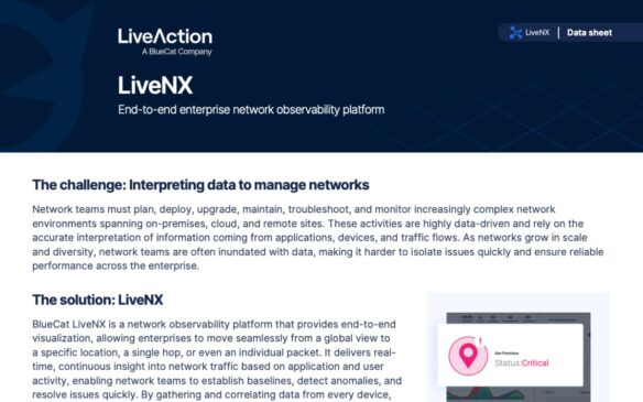 Screen capture of LiveAction a BlueCat Company LiveNX product data sheet