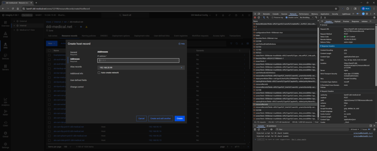 Screenshot depicting how an action in the Integrity X UI can be an API call, executed in real time.