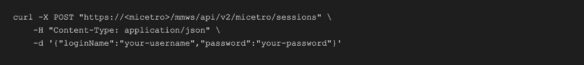 cURL command example creating BlueCat API session with JSON username and password