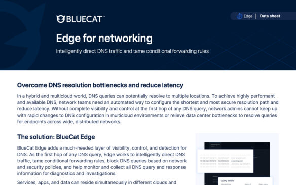 BlueCat Edge for networking datasheet header with logo, page title, and introductory marketing text