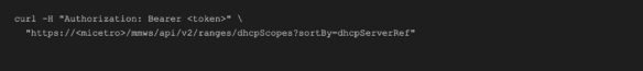 Curl command using bearer token to query DNS ranges API endpoint with fnthoServerRef parameter
