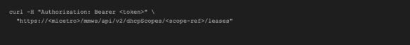 curl command using bearer token to request leases from BlueCat API endpoint