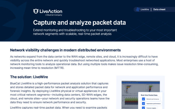 LiveAction LiveWire marketing header describing packet data capture and analysis benefits