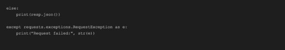 Python code snippet handling HTTP request exceptions and printing JSON response or error message