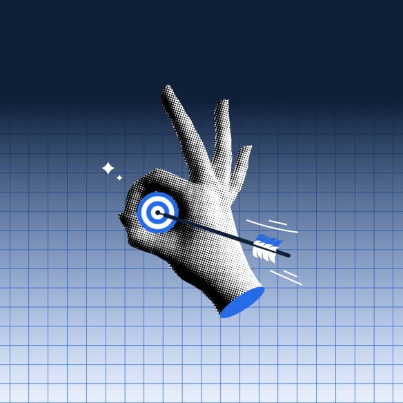 3D hand making OK sign with bullseye and arrow, symbolizing precise MSP partner program targeting and success